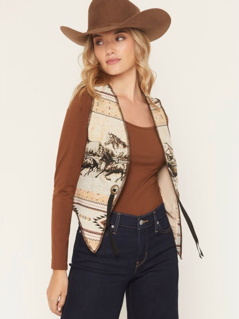 FORNIA WOMEN'S BORDER PRINT WHIP STITCH TAPESTRY VEST - NWT
